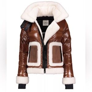 NEW SAM. Veronica Shearling-Trimmed Down Biker Jacket